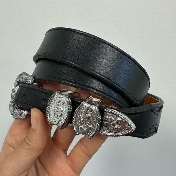 Nocona Vintage Black Leather Western Belt Silver Tone Hardware Buckle Size L - Picture 2 of 9